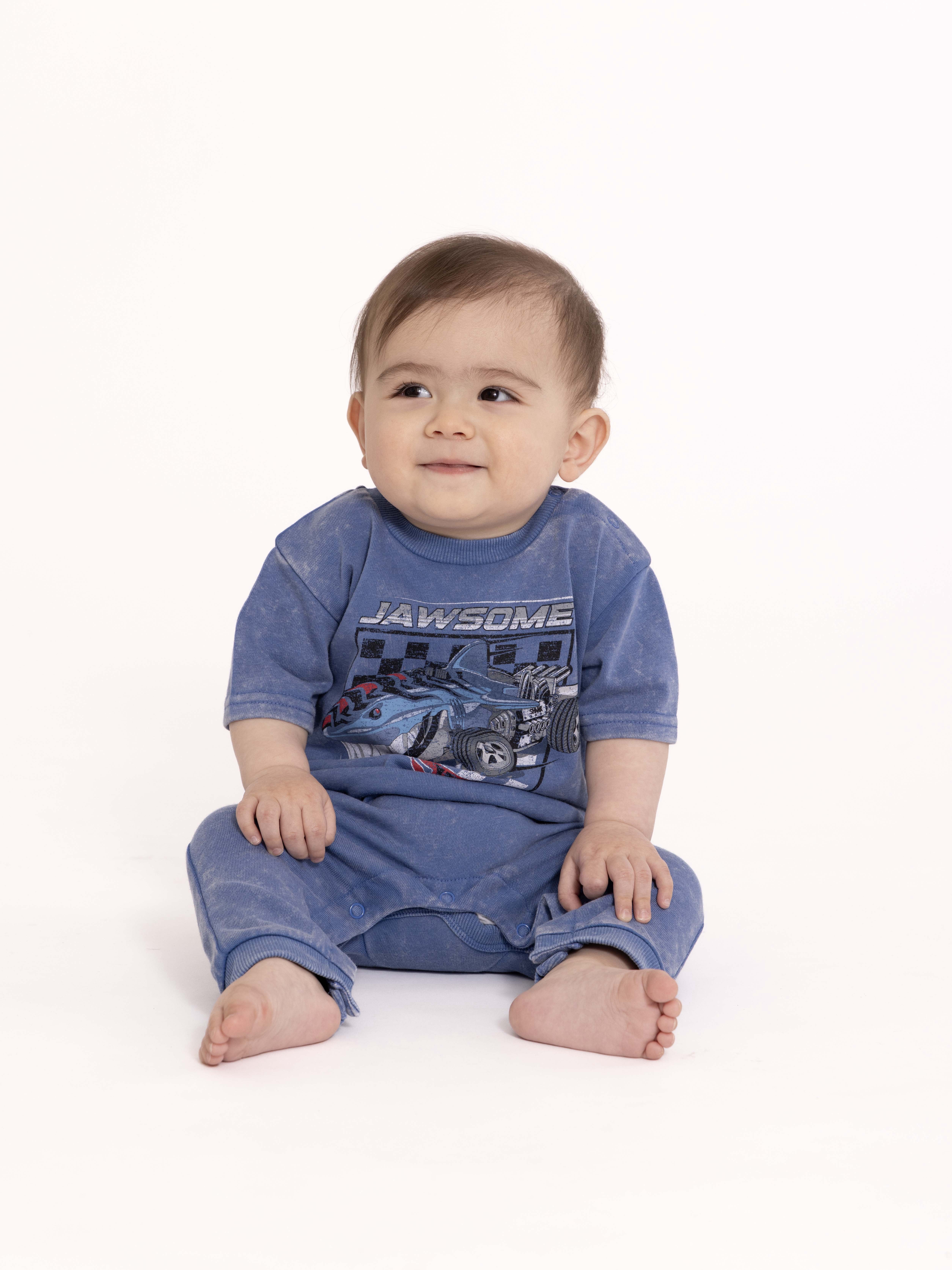 Hot Wheels Baby Boy Graphic Mineral Washed Romper , Sizes 0/3 Months -24 Months