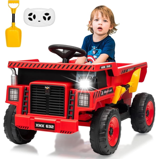 12V Ride-On Dump Truck with Remote Control, Electric Dump Bed & Shovel