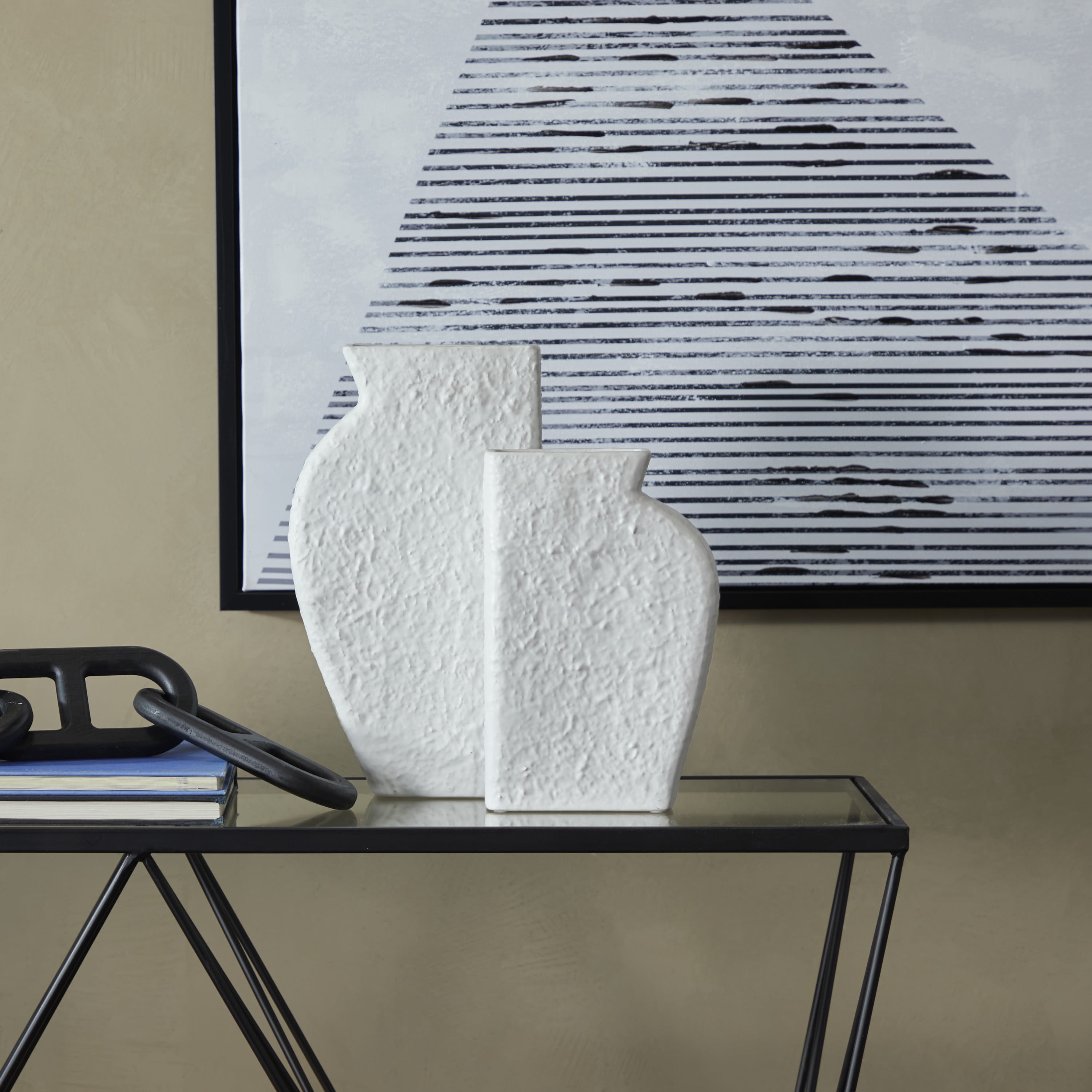 CosmoLiving by Cosmopolitan 11", 14"H Textured White Ceramic Vase, Set of 2