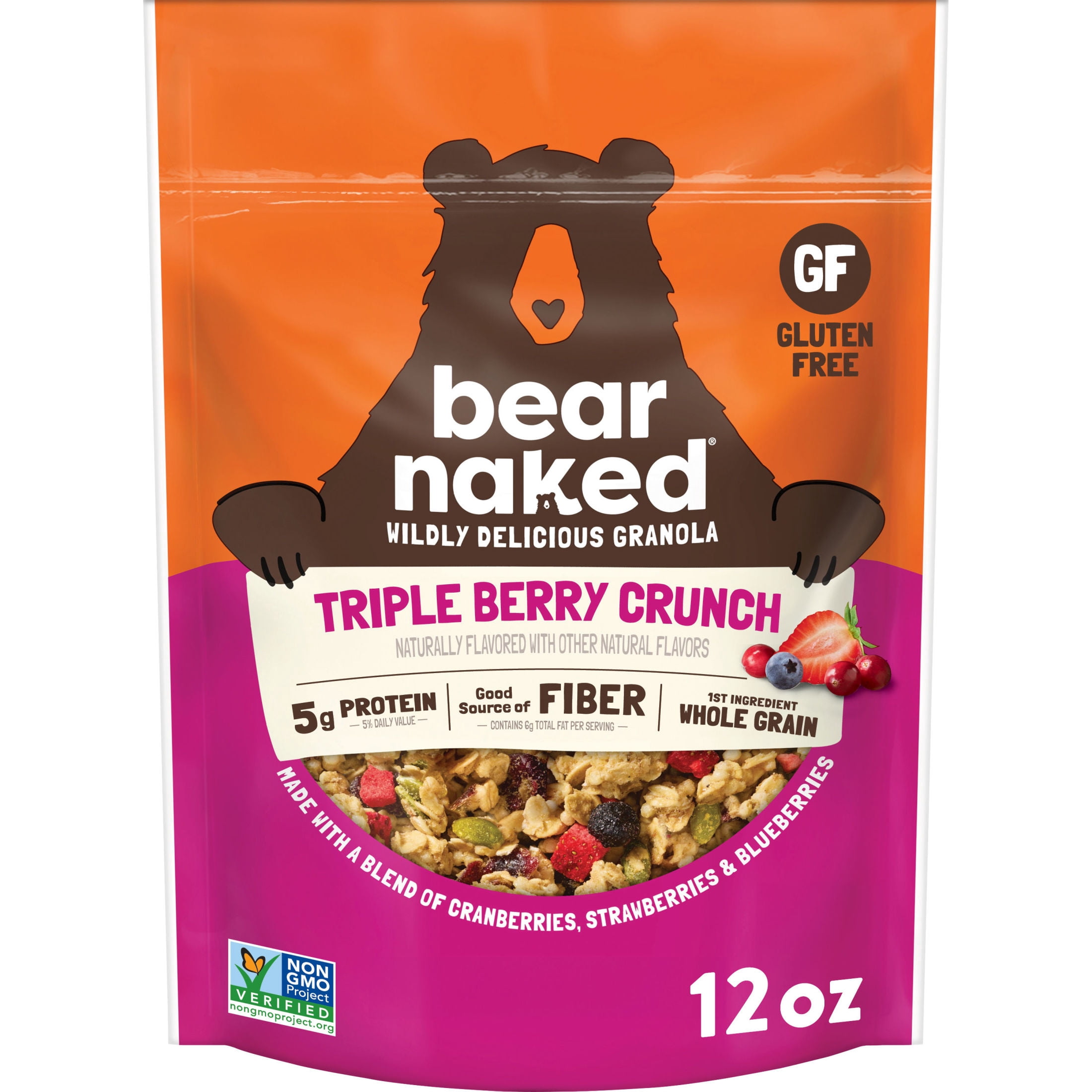 (5 pack) Bear Naked Fit Triple Berry Crunch Granola, 5g Protein, Fiber Bag, 12  oz