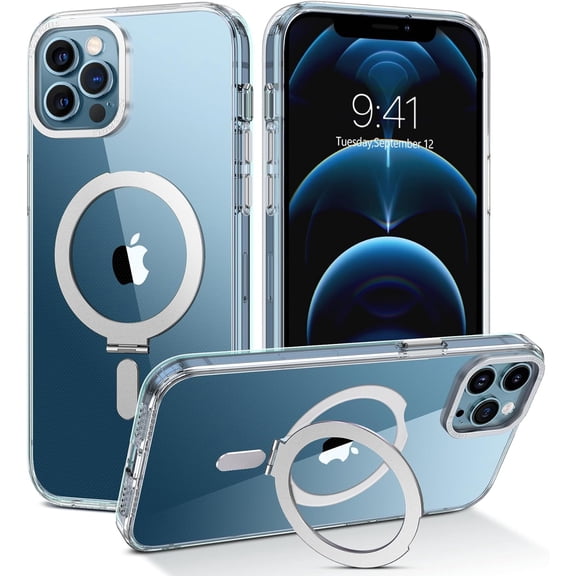 for iPhone 12 Pro Max Case, Phone Case for iPhone 12 Pro Max with Magnetic Invisible Stand [Magsafe Support] [Military Protection] Shockproof Phone Case for iPhone 12 Pro Max 6.7"-Clear