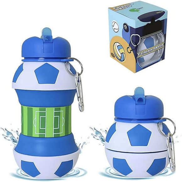 Botella Agua Plegable Deportiva Forma de Balón Fútbol Basquetbol Beisbol Tenis, Termo Portable. Botella Plegable para Viaje Deportes Xtellar azul