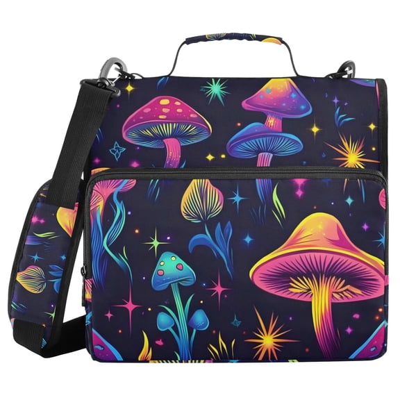 3 Ring Zipper Binder with Shoulder Strap Waterproof Trapper Keeper 2 Inch D-Ring 500 Sheets Capacity Neon Mushroom and Star