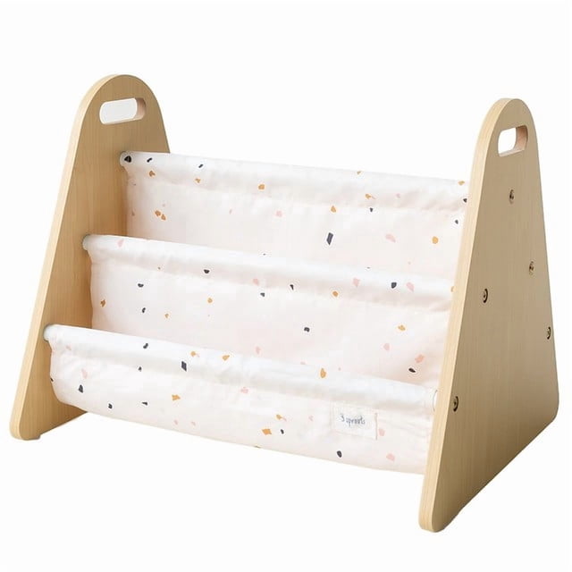 3 Sprouts Toddler Double-Sided Portable Bookshelf Rack for Bedroom and Playroom, Terrazzo Cream