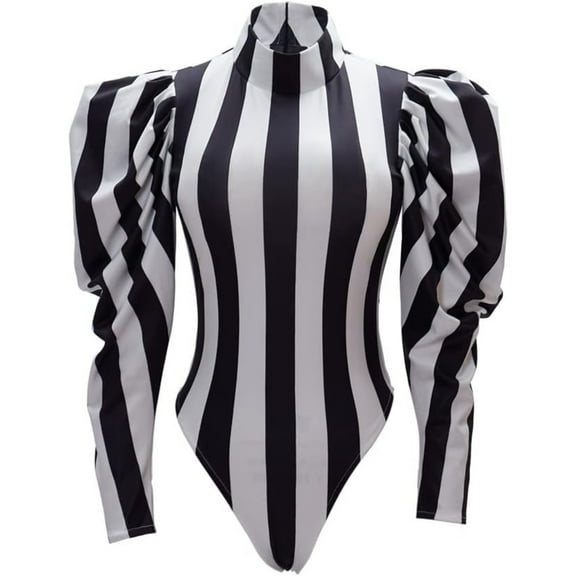 Women's Black White Striped Jumpsuit Adult Sexy Bodysuit