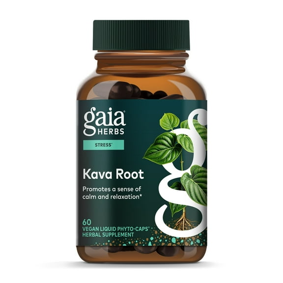 Gaia Herbs Kava Root - Helps Sustain a Sense of Calm & Relaxation During Times of Stress*- Made With Noble Kava Cultivars - 60 Vegan Liquid Phyto-Caps (60 Servings)