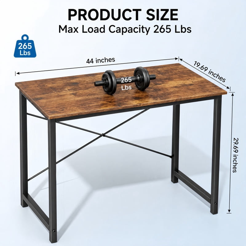 BEAUTYPEAK 44" Computer Desk Writing Gaming Table with Wood Top X-Shaped Reinforced Frame, Rustic Brown