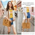 thumbnail image 4 of Gocvo Canvas Tote Bag for Women, Large Multi-Pocket Shoulder Handbag, Crossbody Messenger Bag, Brown, 4 of 6