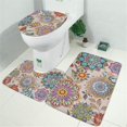 thumbnail image 2 of Colorful Mandala Pioneer Flower Pattern Bathroom Rugs Sets 3 Piece,Toilet Cover Set,Absorbent Non Slip Bathroom Mats Sets with U-Shaped Contour Rug Toilet Rug Set, 2 of 5