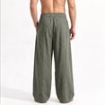 thumbnail image 5 of Mens Big and Tall Linen Pants Wide Leg Baggy Pants Elastic Waist Casual Summer Beach Palazzo Trousers Size M-5XL Army Green, 5 of 6