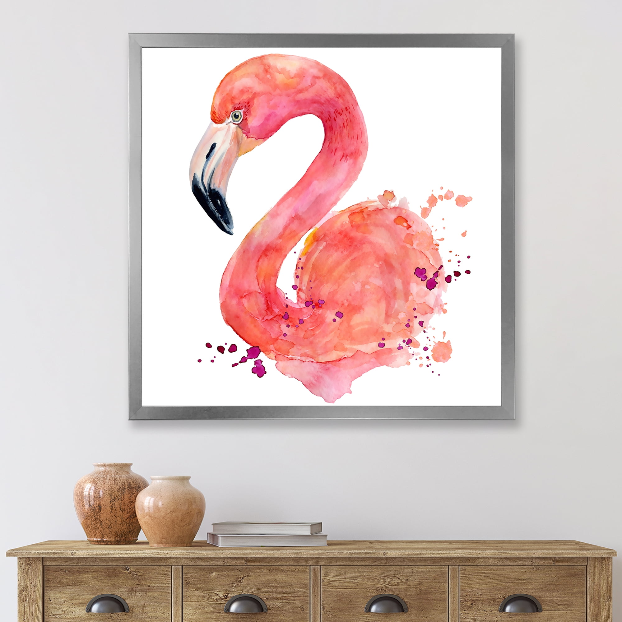 Designart 'Abstract Portrait of Pink Flamingo I' Farmhouse Framed Art Print