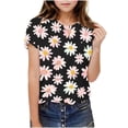 thumbnail image 6 of Piuwrlz Kid Round Neck T-Shirts Girls Short Sleeve Sweatshirt Printed Fashionable Cotton Shirt Top Black Size 5 Years, 6 of 9