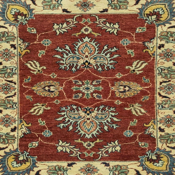 Ahgly Company Machine Washable Indoor Square Abstract Brass Green Area Rugs, 6' Square