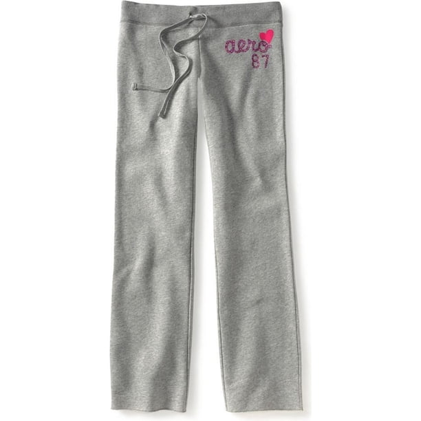 Aeropostale - Pantalones deportivos clásicos de forro polar con purpurina para mujer, gris, mediano