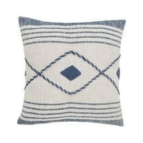 LR Home Ox Bay Hand-Woven Blue/White Geometric All-Natural Cotton Pillow Cover