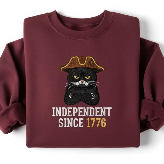 Independent Since 1776 Embroidered Sweatshirt, Patriot Black Cat, Colonial Cat Tee, American Independence Day Gift