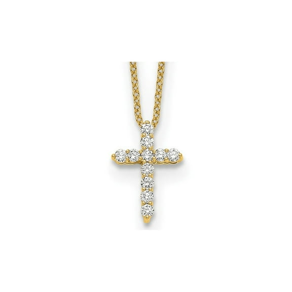 1/4 Carat (Ctw) Lab-Grown Diamond Cross Pendant Necklace in 14K Yellow Gold with Chain