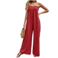 thumbnail image 2 of Jinhomg Dressy Strapless Jumpsuits for Women Summer Elegant Pleated Front Wide Leg One Piece Palazzo Pants Rompers Red XL, 2 of 10