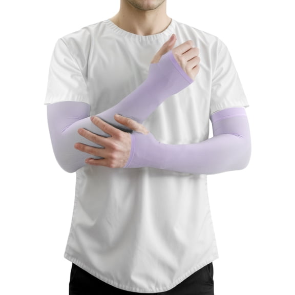 Unique Bargains Durable Sun Protection Cooling Arm Sleeves Purple 14.96"x3.54"