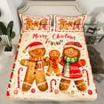 thumbnail image 2 of Manfei Lovely Gingerbread Man Full Size Sheets,Xmas Dessert Candy Cane Bed Sheets,Brown Beige Red Sheet Sets For Girls Boys,Ultra Soft Home Decor,4pcs, 2 of 7