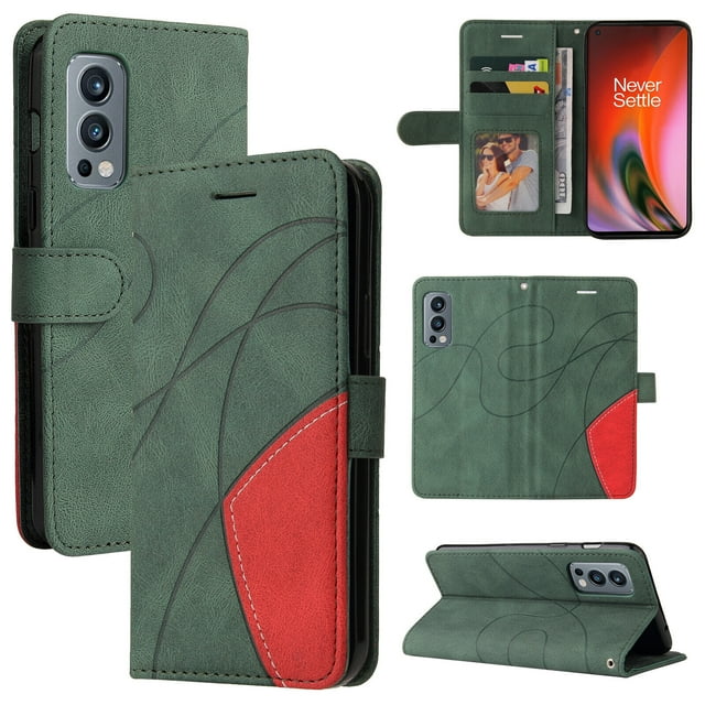Compatible OnePlus Nord 2 5G Case, Leather Wallet Case Stand View Magnetic Clasp Book Flip Folio Phone Cover - Green