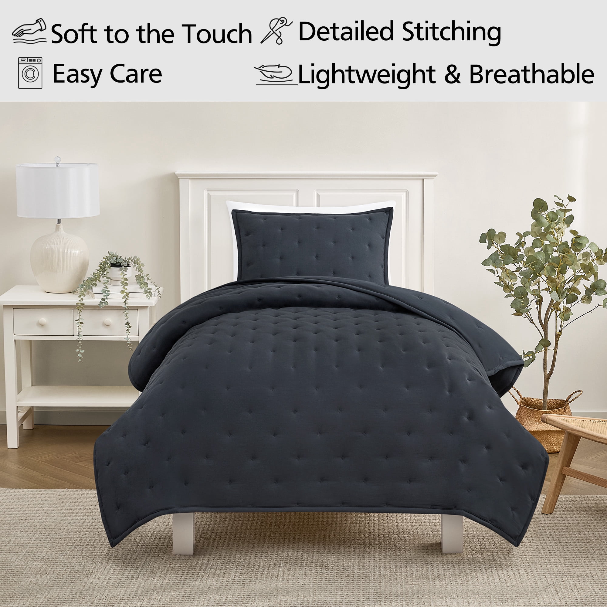 Mainstays Twin/Twin XL Comforter Set, All-Season, 2-Piece, Grey