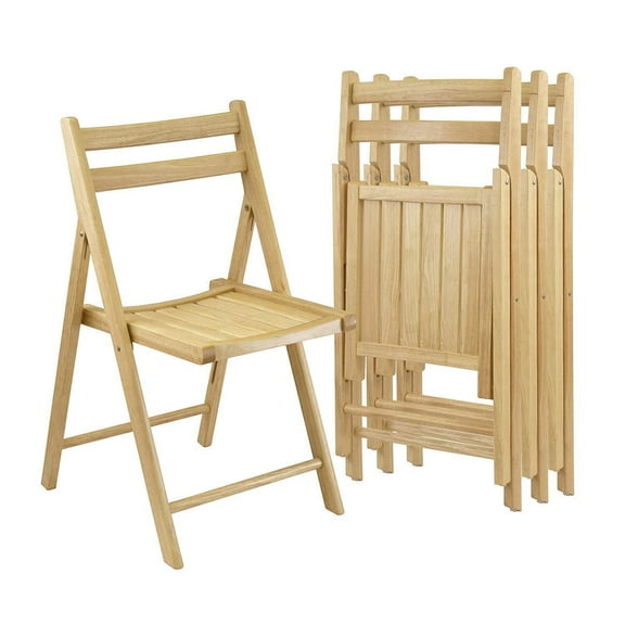 Folding Chairs Set of 4 - Wooden Outdoor Patio Chairs, Natural Finish, Easy Storage