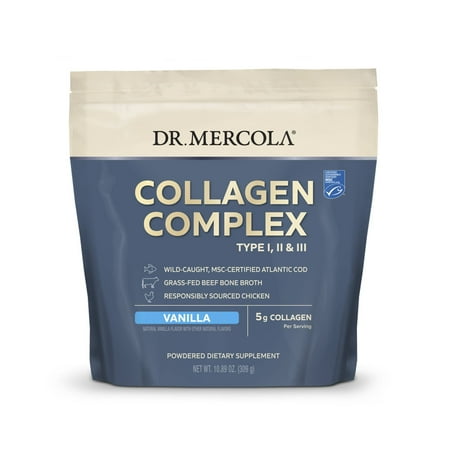 Dr. Mercola Collagen Complex Powder, Vanilla Flavor, 30 Servings, Powdered Dietary Supplement, Supports Youthful-Looking Skin, Non-GMO, MSC Certified