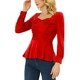 thumbnail image 4 of INSPIRE CHIC Long Sleeve Peplum Ruched Top Red L, 4 of 5