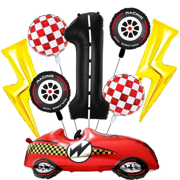 Juego de globos CHUN-YAN Race Car Checered Lightning Tire para primer cumpleaños
