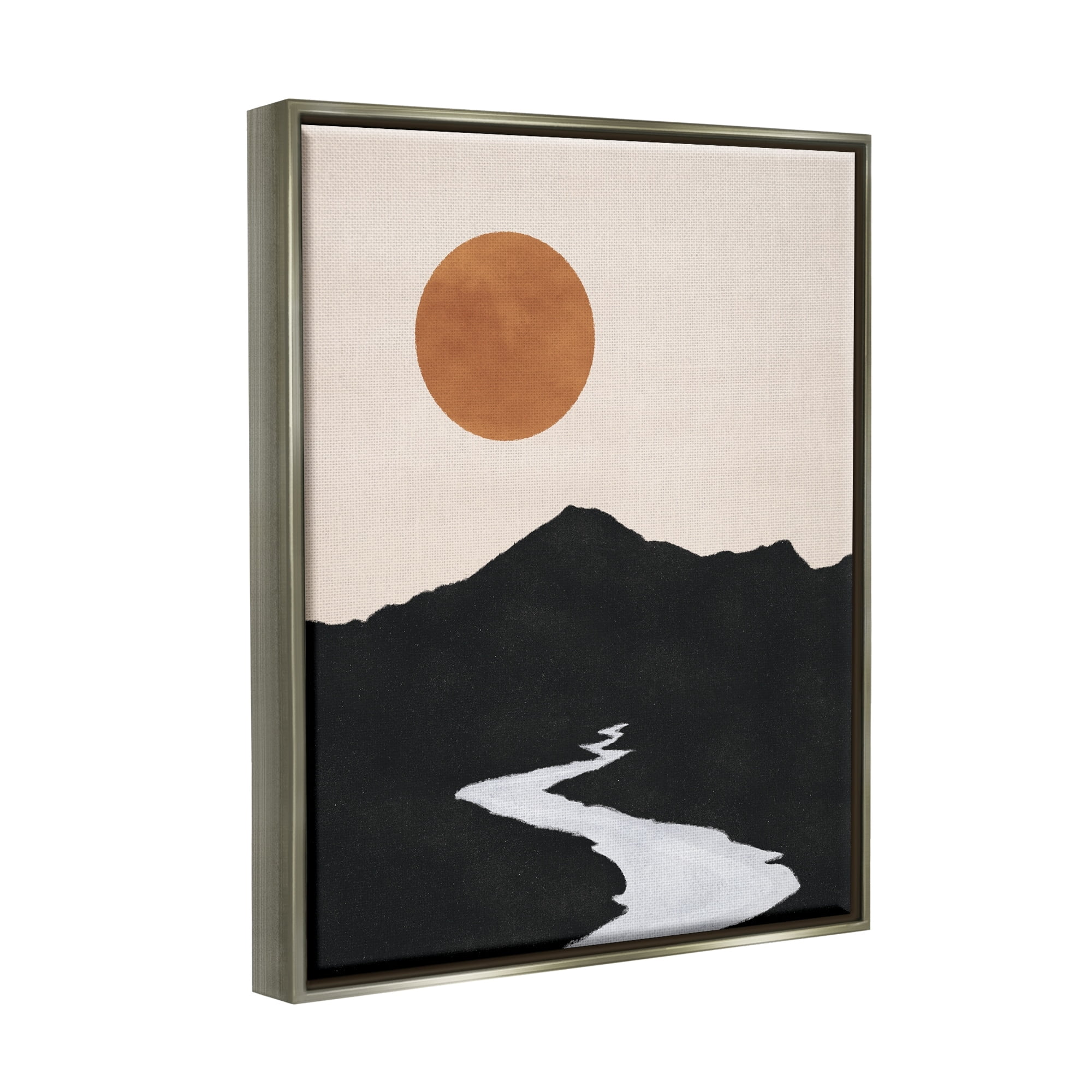 Stupell Industries Receding Stream Into Distant Mountain Ochre Sun Graphic Art Luster Gray Floating Framed Canvas Print Wall Art, Design by JJ Design House LLC