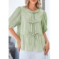 thumbnail image 5 of PRETTYGARDEN Women's Summer Tie Front Striped Shirt Trendy Cute Babydoll Tops Fashion Peplum Puffy Sleeve Blouse, 5 of 10