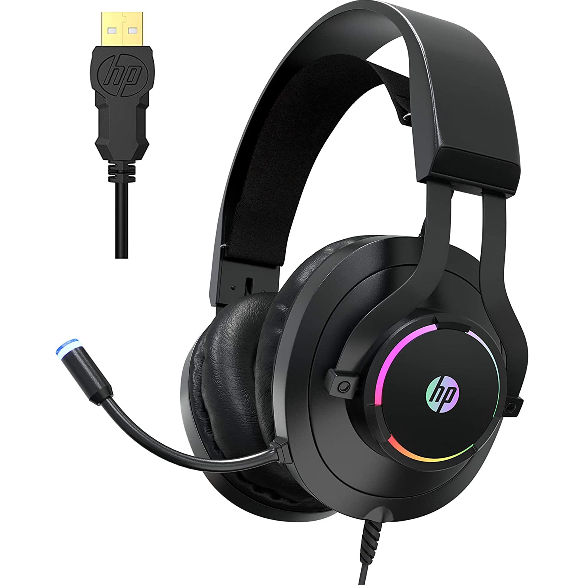charme snyde Bevidst HP USB Gaming Headset with Microphone 7.1 Virtual Surround Sound and RGB  LED Lighting - Walmart.com