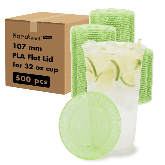 Karat Earth 107mm PLA Flat Lids for 32oz Cold Cups, Green - 500 pcs