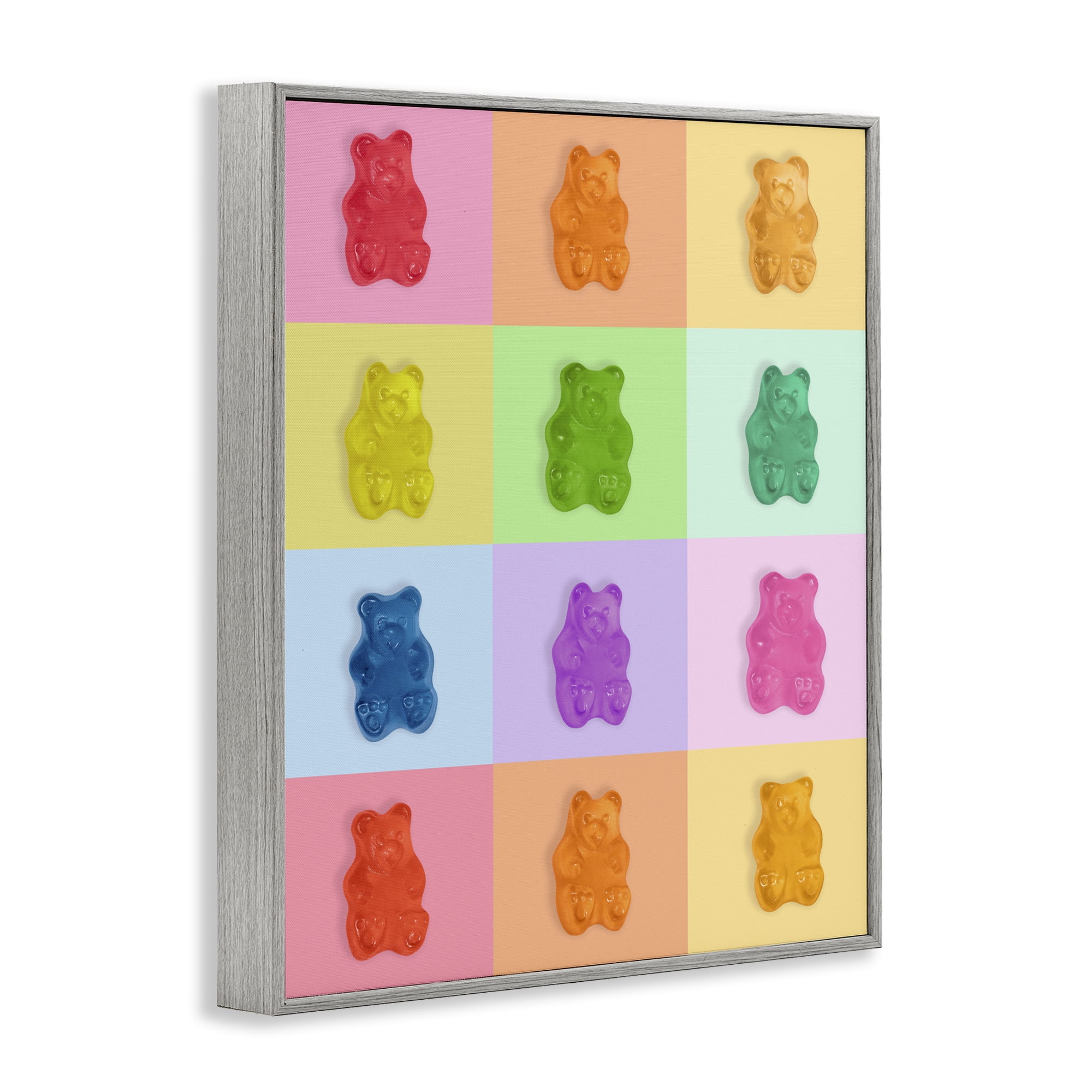 Stupell Industries Rainbow Gummy Bear Candy Grid Gray Framed Giclee Art, design by LISH Creative