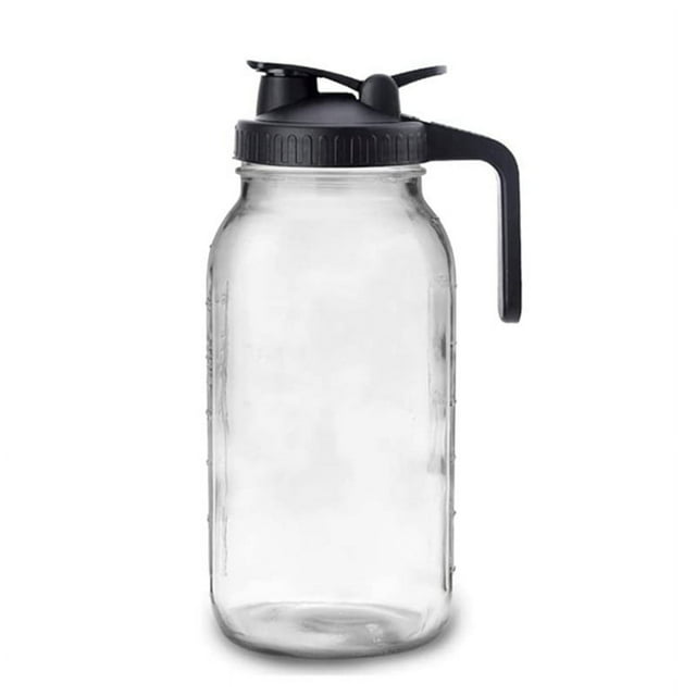 64Oz Glass Pitcher with Lid Wide Mouth Jar Leak-Proof Water Jug, for Water, Juice, Milk, Tea, Iced Coffee, and Drinks