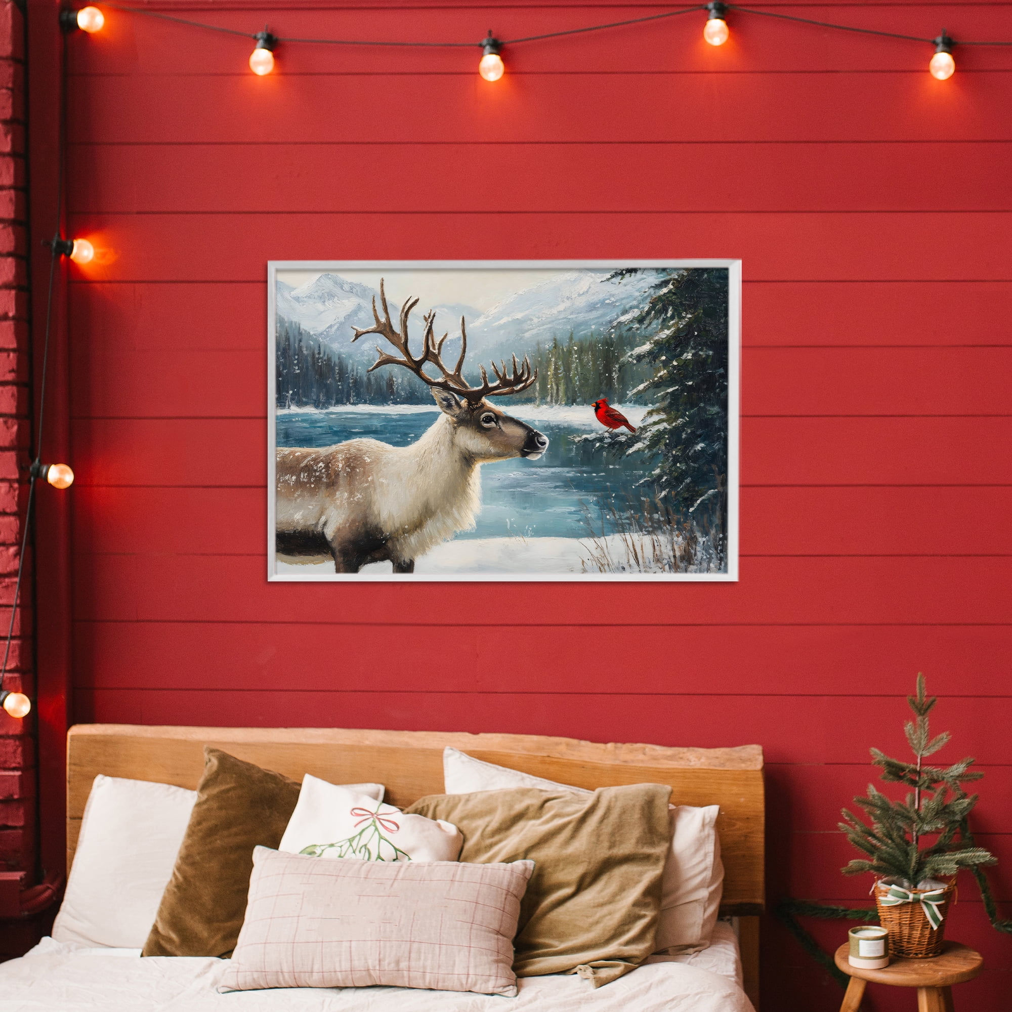 Christmas Conversation In Wild White Framed Giclee Art, design by Petal Prints Design
