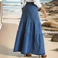 thumbnail image 6 of GEWSEY Women Casual Denim Maxi Skirt Elastic High Waist Tiered A Line Long Jean Skirt Y2k Western Patchwork 2025 (Blue, S), 6 of 6