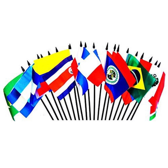 CENTRAL AND SOUTH AMERICA WORLD FLAG SET--20 Polyester 4"x6" Flags, One Flag for Each Country in Latin America, 4x6 Miniature Desk & Table Flags, Small Mini Stick Flags