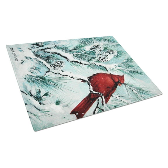 Caroline's Treasures Winter's Glory Redbird 1 Northern Cardinal Glass Cutting Board Large