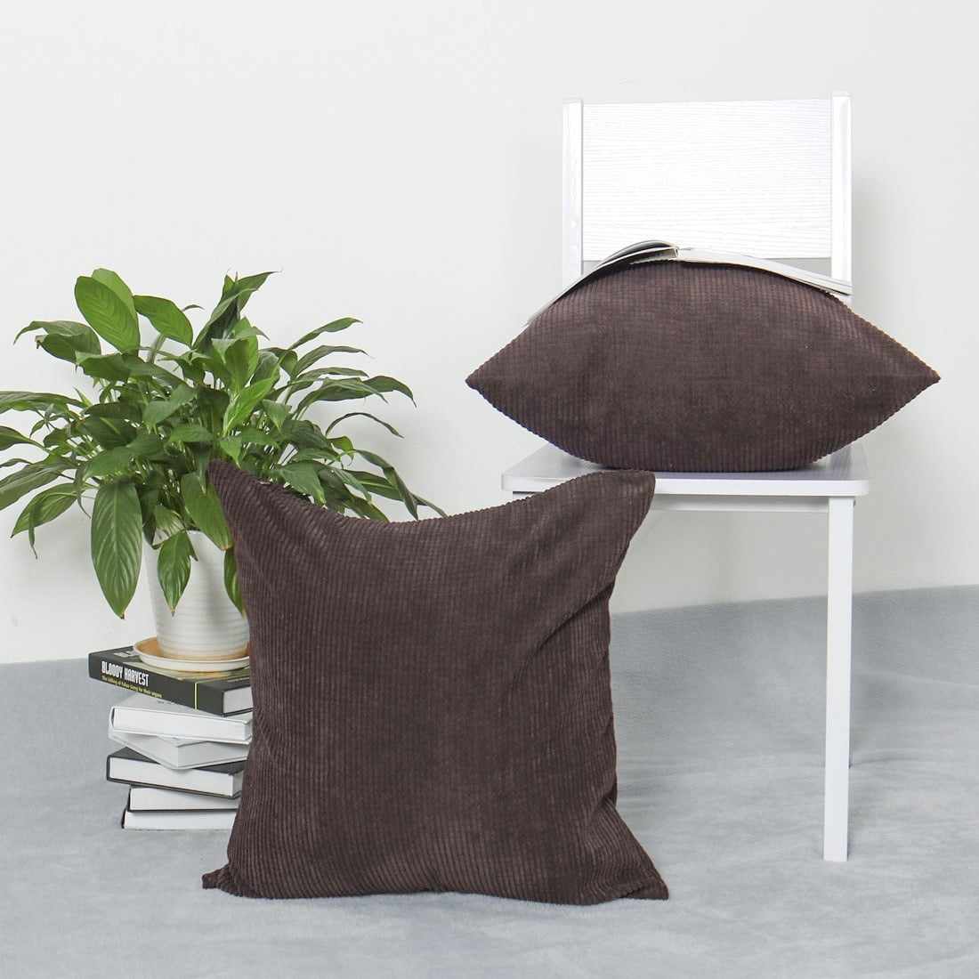 Unique Bargains Corduroy Texture Decorative Throw Pillow Cover Dark Brown 18" x 18"