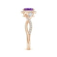 thumbnail image 3 of ANGARA Natural Oval Amethyst Twisted Vine Ring with Diamond Halo in 14K Rose Gold for Women (Size-7x5mm) | February Birthstone, Birthday, Anniversary, Jewelry Gift for Women | Natural Amethyst Ring, 3 of 9