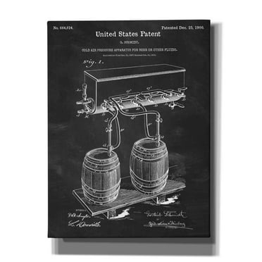 Epic Graffiti "Beer Barrel Blueprint Patent Chalkboard" Giclee Canvas Wall Art, 12"x18"