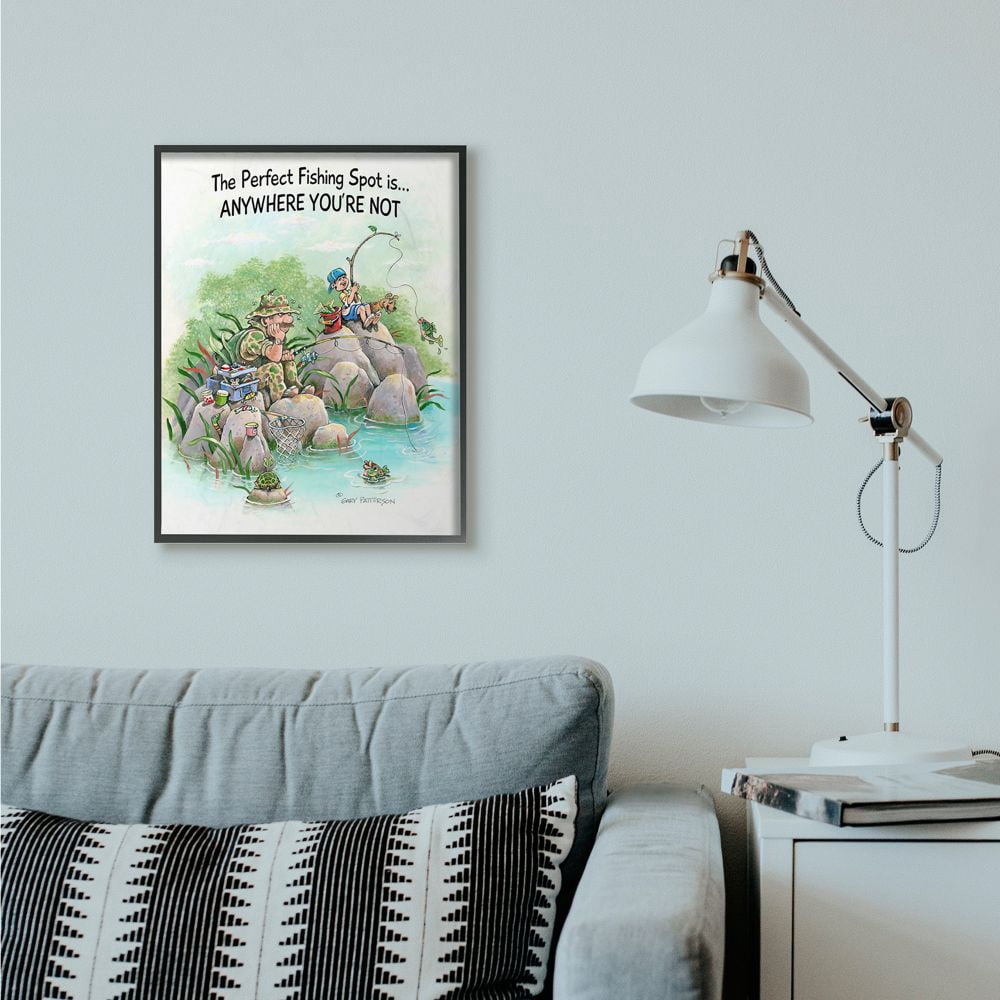 Stupell Industries Perfect Fishing Sport Funny Sports Cartoon Design Framed Wall Art by Gary Patterson