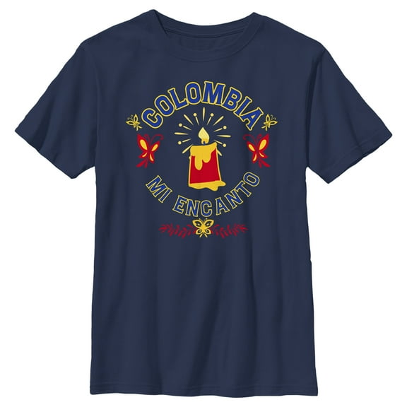 Boy's Encanto Colombia Mi Encanto Candle  Graphic Tee Navy Blue Medium