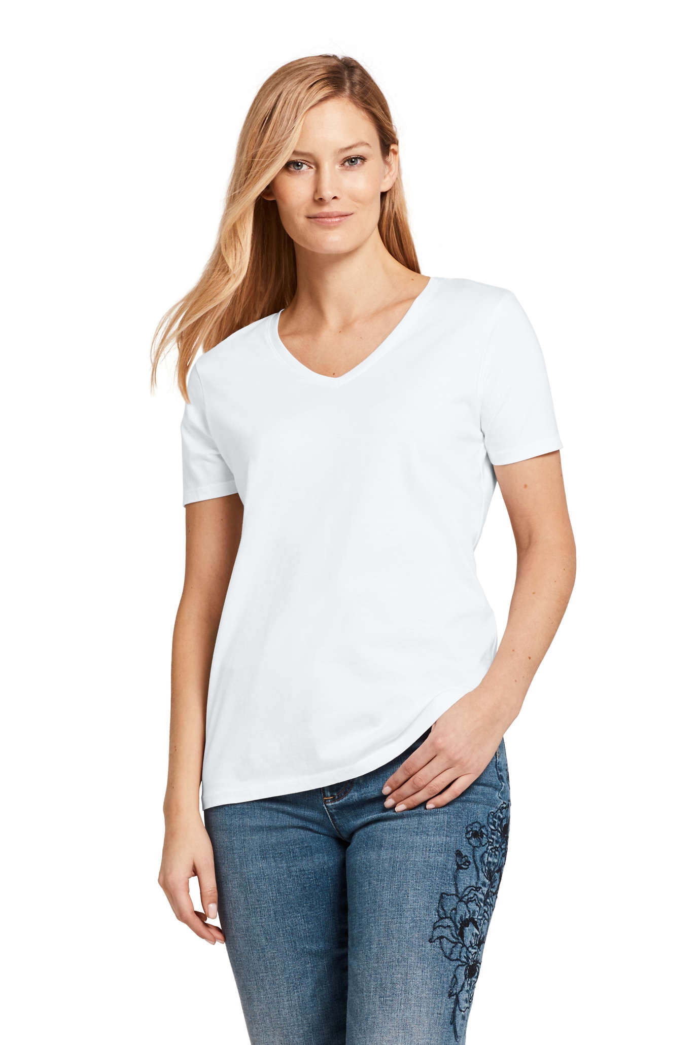 Lands' End - Women's Relaxed Supima V-Neck T-Shirt - Walmart.com ...