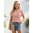 thumbnail image 5 of Sprinmer Womens Crewneck Textured Blouse Cap Sleeve Casual Summer Tops Solid Tee Shirt Pink M, 5 of 8