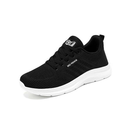 

Oucaili Unisex Sneakers Lace Up Running Shoe Sports Athletic Shoes Casual Knit Upper Trainers Womens Black (Women) 5.5