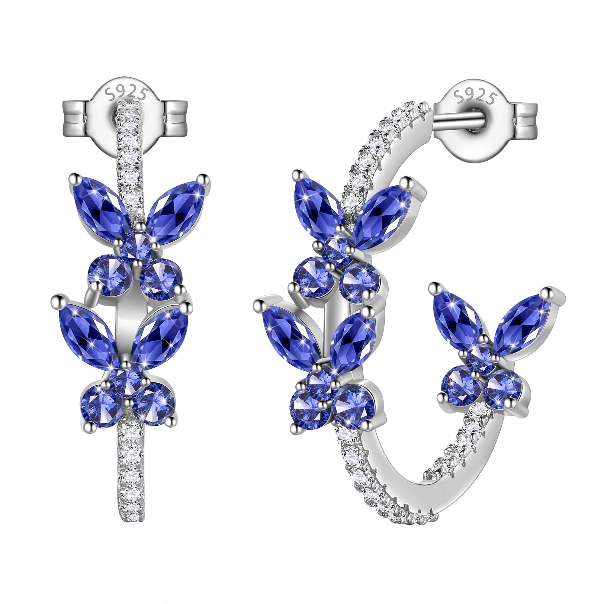 Beautlace 18K White Gold over Stering Silver Butterfly Hoop Earrings,December Tanzanite Birthstone Studs Earrings Jewelry Birthday Christmas Valentines Gifts for Women