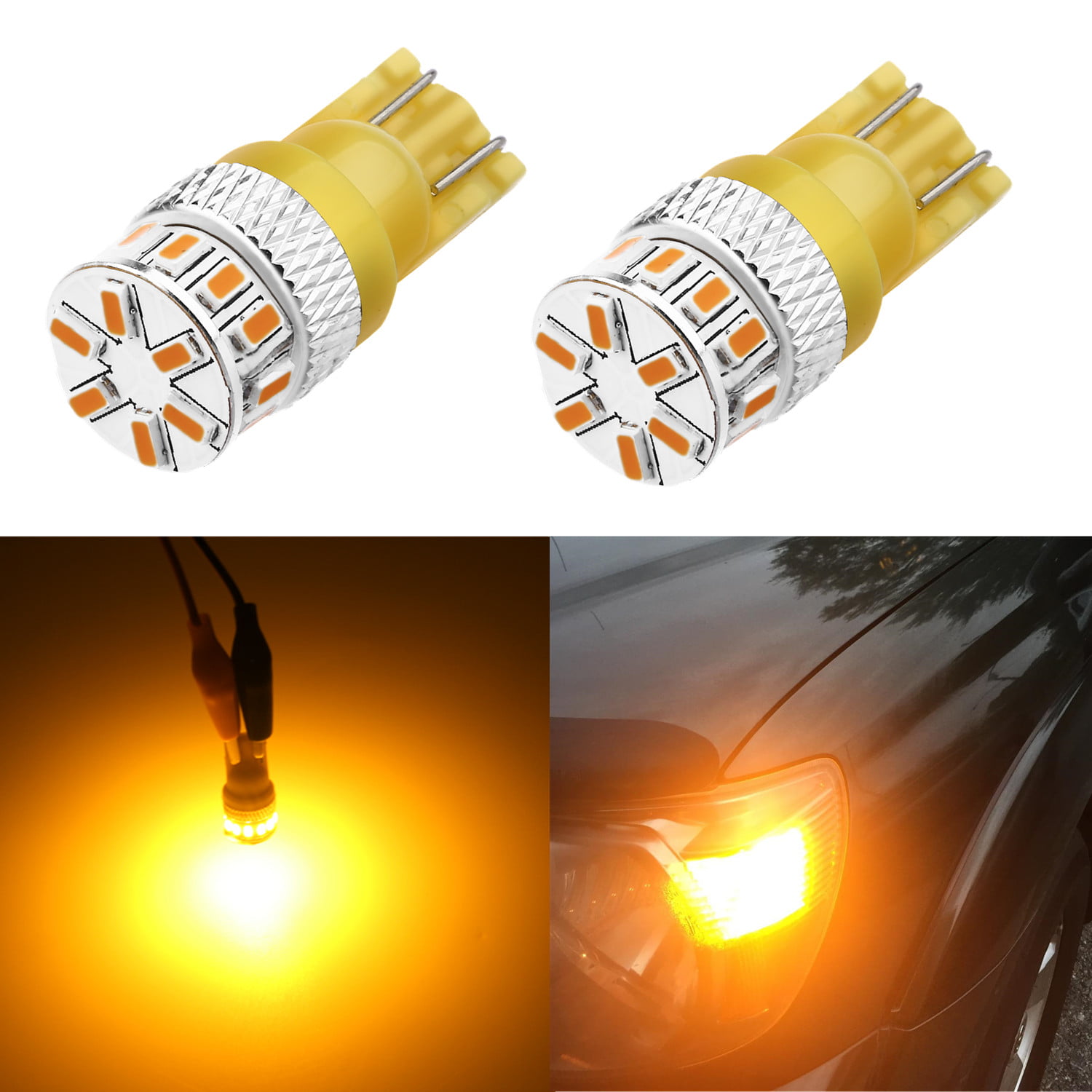 A Pair 10-3528-SMD Amber Led Car Signal Side Marker Front Bulbs T10 194 2825 168